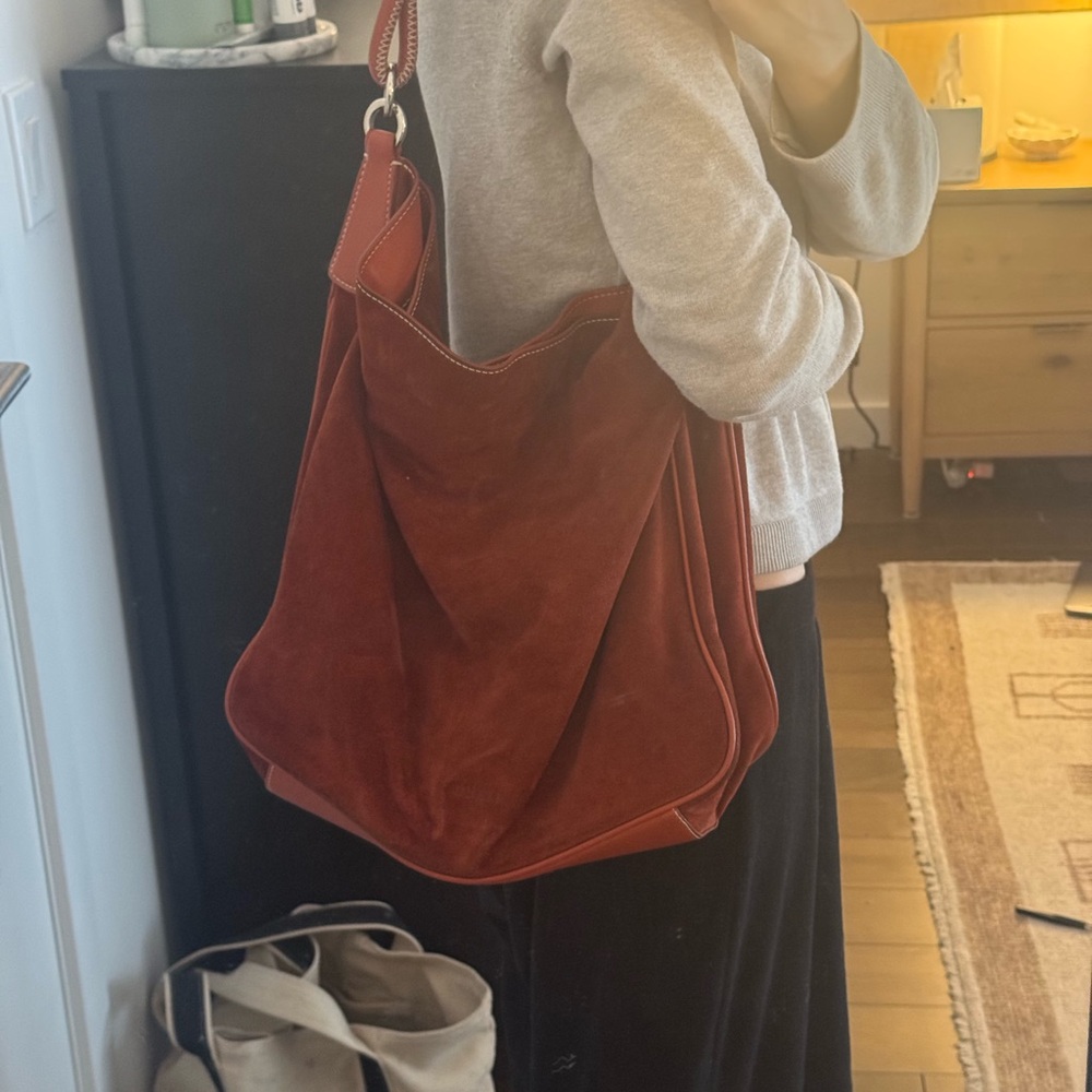 Staud Suede Shoulder Bag in Rust
